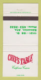 Matchbook Cover - Chef's Table Restaurant Edmonton AB 30 Strike