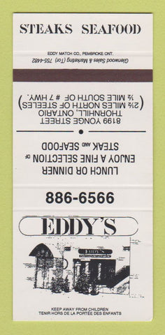 Matchbook Cover - Eddy's Restaurant Steaks Thornhill ON SAMPLE 30 Strike