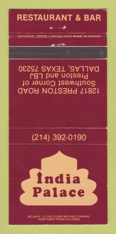 Matchbook Cover - India Palace Restaurant Dallas TX 30 Strike