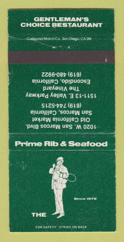 Matchbook Cover - Gentleman's Choice Escondido San Maros CA 30 Strike