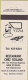 Matchbook Cover - Restaurant Chez Roland Bais St Paul ON