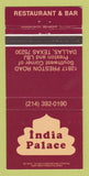 Matchbook Cover - India Palace Restaurant Dallas TX 30 Strike