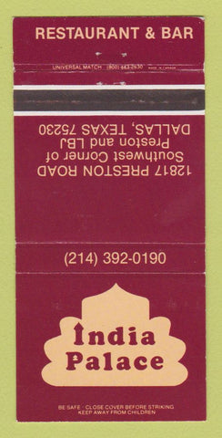 Matchbook Cover - India Palace Restaurant Dallas TX 30 Strike