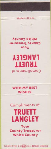 Matchbook Cover - Vote Truett Langley White County Treasurer