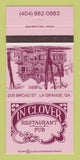 Matchbook Cover - In Clover Restaurant Pub La Grange GA 30 Strike