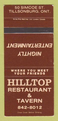 Matchbook Cover - Hilltop Restaurant Taver nTillsonburg ON SAMPLE 30 Strike