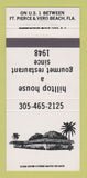 Matchbook Cover - Hilltop House Vero Beach Fort Pierce FL 30 Strike