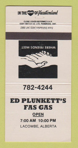 Matchbook Cover - Ed Plunkett's Fas Gas Lacombe AB 30 Strike