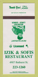 Matchbook Cover - Izik & Sofis Restaurant North York? ON 30 Strike