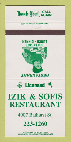 Matchbook Cover - Izik & Sofis Restaurant North York? ON 30 Strike
