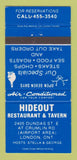 Matchbook Cover - Hideout Restaurant Tavern London ON 30 Strike