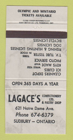 Matchbook Cover - Lagace's Restaurant Sudbury ON 30 Strike