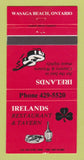 Matchbook Cover - Ireland's Restaurant Tavern Wasaga Beach ON 30 Strike