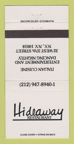 Matchbook Cover - Hideaway Restaurant New York City Italian 30 Strike