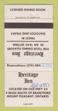 Matchbook Cover - Heritage Inn Mount Pleasant ON WRITING 30 Strike