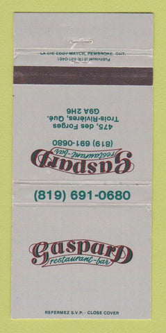 Matchbook Cover - Gaspard Restaurant Trois Rivieres QC 30 Strike