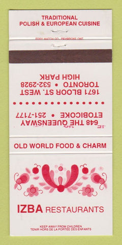 Matchbook Cover - Izba Restaurants Toronto ON Etobicoke 30 Strike