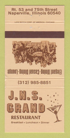 Matchbook Cover - JNS Grand Restaurant Naperville IL WEAR 30 Strike