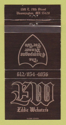 Matchbook Cover - Eddie Webster's Restaurant Bloomington MN  30 Strike