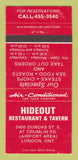 Matchbook Cover - Hideout Restaurant London ON 30 Strike