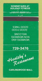 Matchbook Cover - Healthy's Restaurant Carlingwood Ottawa? ON 30 Strike