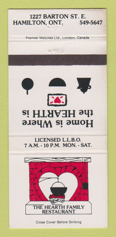 Matchbook Cover - The Hearth Family Restaurant Hamilton ON 30 Strike