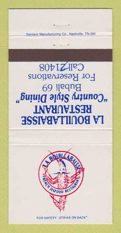 Matchbook Cover - La Bouillabaisse Restaurant Bubali Aruba? WRITING 30 Strike
