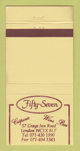 Matchbook Cover - Fifty Seven Creperie London UK England 30 Strike