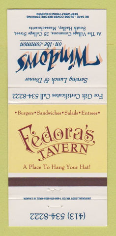 Matchbook Cover - Fedora's Tavern Windows South Hadley MA 30 Strike