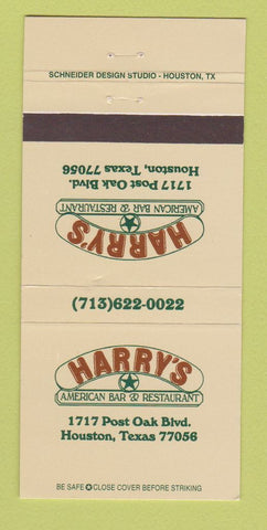 Matchbook Cover - Harry's American Bar Restaurant  Houston TX 30 Strike