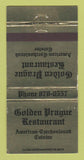 Matchbook Cover - Golden Prague Restaurant WEAR 30 Strike