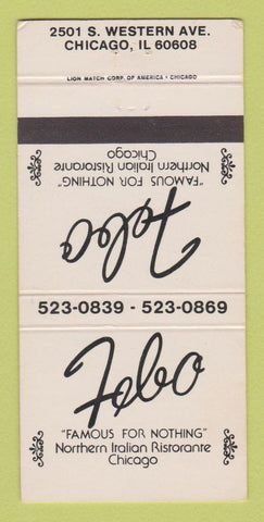 Matchbook Cover - Febo Restaurant Italian Chicago IL WEAR 30 Strike