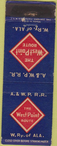 Matchbook Cover - A  and  W P RR West Point Route W Ry AL