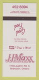 Matchbook Cover - JJ Maxx Restaurant Brampton ON 30 Strike