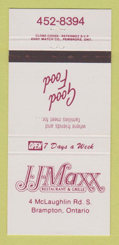 Matchbook Cover - JJ Maxx Restaurant Brampton ON 30 Strike