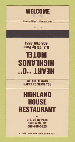Matchbook Cover - Heart O Highlands Motel Restaurant Paintsville KY 30 Strike