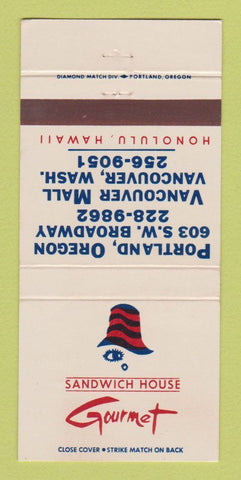Matchbook Cover - Sandwich House Vancouver WA Portland OR Honolulu 30 Strike