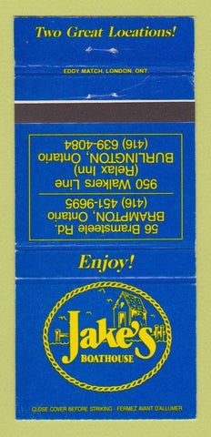 Matchbook Cover - Jake's Boathouse Burlington Brampton ON 30 Strike