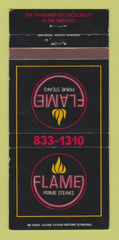 Matchbook Cover - Flame Prime Steaks Oakbrook Terrace Naperville IL 30 Strike