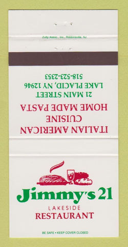 Matchbook Cover - Jimmy's 21 Lakeside Restaurant Lake Placid NY 30 Strike