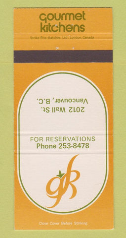 Matchbook Cover - Gourmet Kitchens Vancouver BC 30 Strike