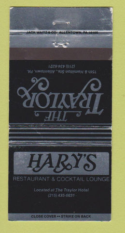 Matchbook Cover - Hary's Restaurant Allentown PA Traylor Hotel 30 Strike