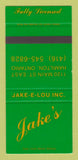 Matchbook Cover - Jake's Restaurant Hamilton ON SAMPLE 30 Strike