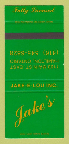 Matchbook Cover - Jake's Restaurant Hamilton ON SAMPLE 30 Strike