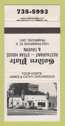 Matchbook Cover - Golden Plate Restaurant Pembroke ON WEAR 30 Strike