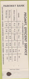 Matchbook Cover - Parkway Bank  New York ? NY
