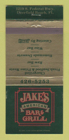 Matchbook Cover - Jake's American Bar Grill Deerfield Beach FL 30 Strike