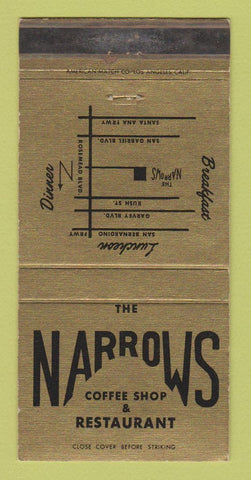Matchbook Cover - The Narrows Restaurant San Gabriel? CA WEAR 30 Strike