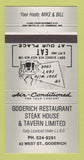 Matchbook Cover - Goderich Restaurant Steak House ON GRAY 30 Strike