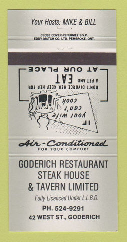 Matchbook Cover - Goderich Restaurant Steak House ON GRAY 30 Strike